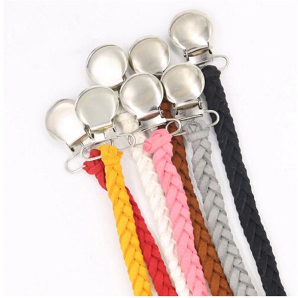 

leather pacifier clips chain dummy clip pacifier holder braided binky nipple holder soother + bow headbands infant baby feeding