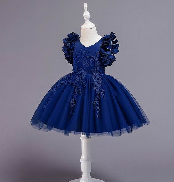 

embroidered flower girl dress petal sleeve princess dresses for party wedding baby clothes 2-12y e881, Red;yellow