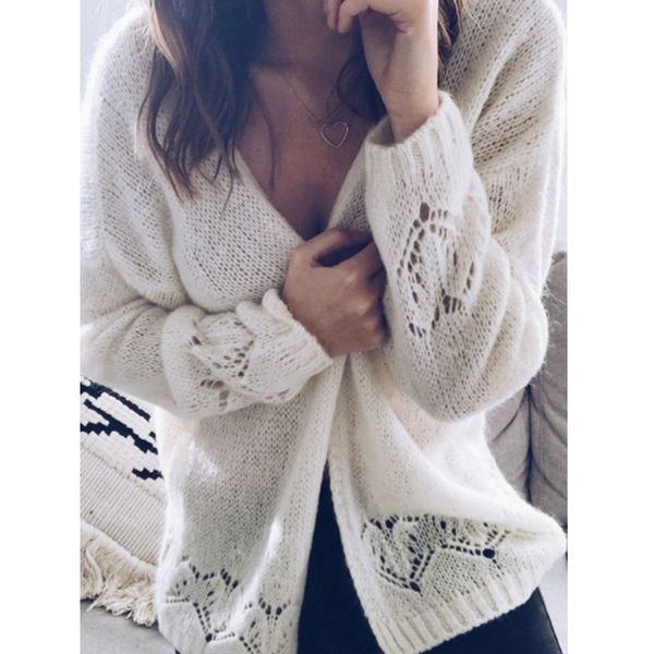 

women knitted cardigan long sleeve sweaters hollow out lady warm jackets cardigan women, White;black