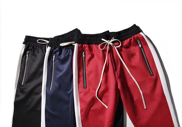 

fog designer men casual full length pants black red colors striped side zippers hip hop pants for males