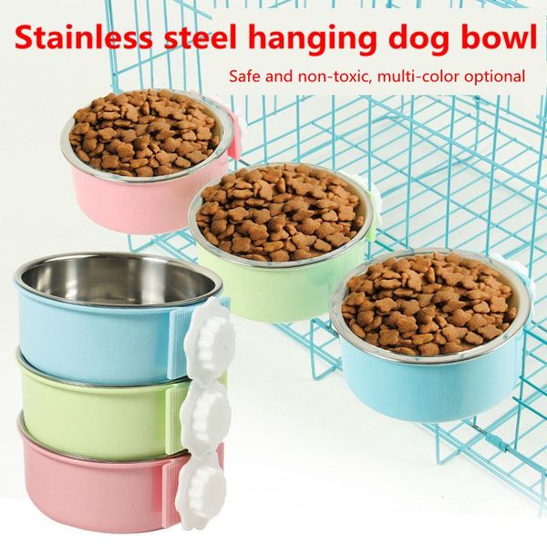 

hang-on dog cat bowls stainless steel designer pet feeding feeder crate cage food water bowl pet food dish feeder for dog cat rabbit