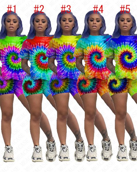 

summer women clothing fashion tie-dyed +shorts 2 pieces sets ladies casual outfits tracksuit female matching suit 5 color sale d62303, White