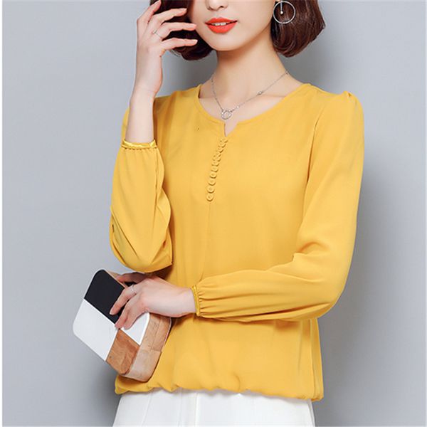 

women blouse plus size new chiffon blouse regular shirt women autumn solid long sleeve casual fashion shirts blusas a910, White