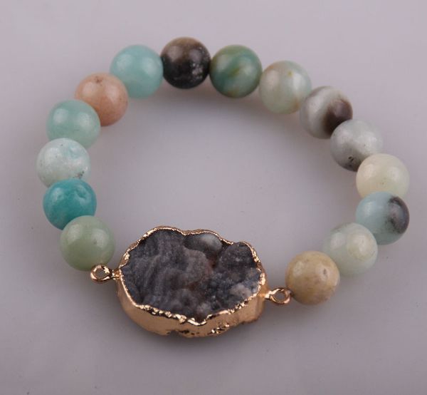 

fashion women dress armband 10mm amazonite natural stone stick singles druzy bracelet, Black
