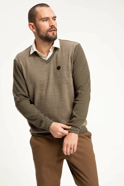 

defacto men autumn v-neck smart casual knitted shirt black nude long sleeve sweat shirt-j9526az18wn