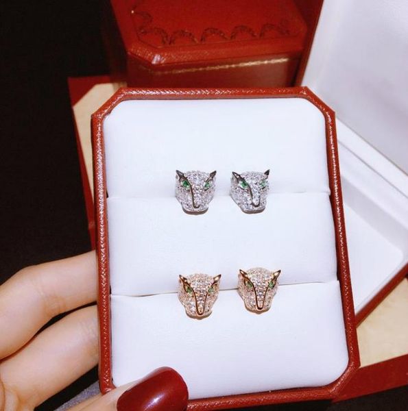 

роскошные ювелирные изделия серьги женская серия стерлингового серебра 925 пробы животных леопард головной убор серьги 2 цвета свадебные укр, Golden;silver