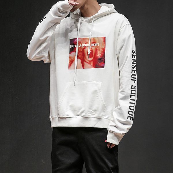 

2019 autumn men hip hop sleeve color block patchwork harajuku pullover hoodies japanese streetwear fashion casual sweatshirts, Black