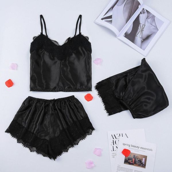 

3pcs sleep summer fashion lace sleepwear lingerie temptation babydoll underwear nightdress female sweet princess sleeping, Black;red