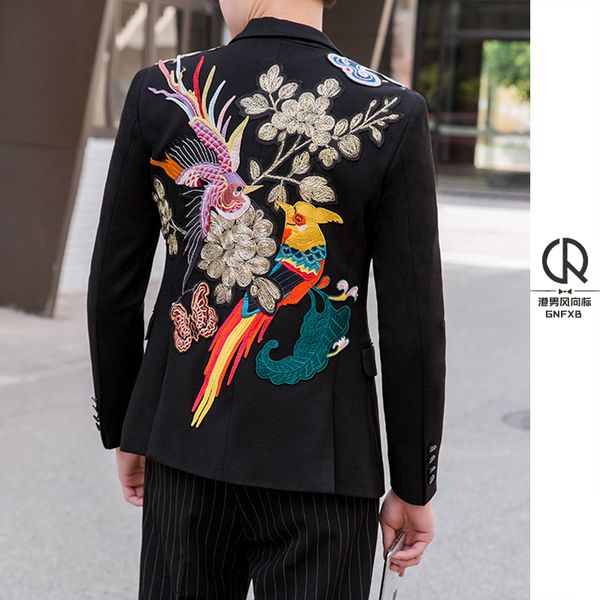 

men's suits & blazers masculino single western embroidered suit designer man man's self-cultivation trend embroidery, White;black