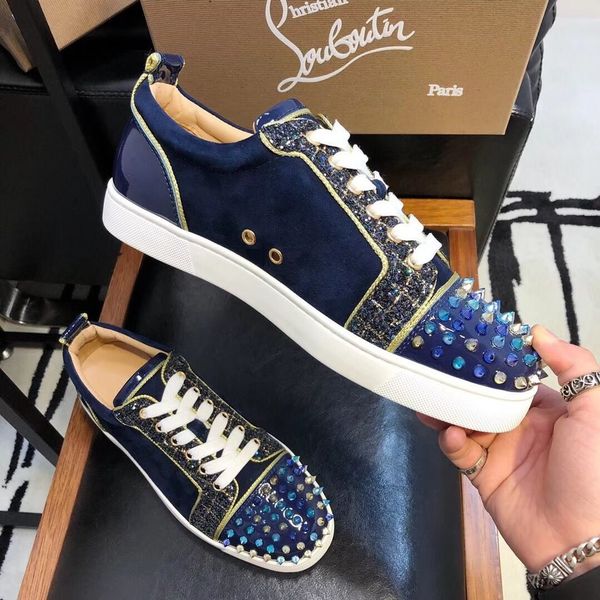 

platform men's and women's shoes wild vintage luxury rhinestone rivets women's shoes low loafers casual red outsole 03, Black