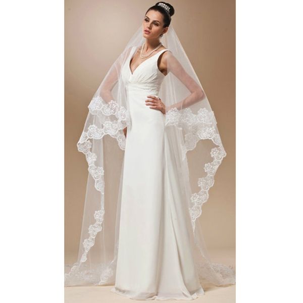 Voile 3M One Layer Lace Edge White Ivory Cathedral Wedding Veil Long Bridal Veil Wedding Accessories