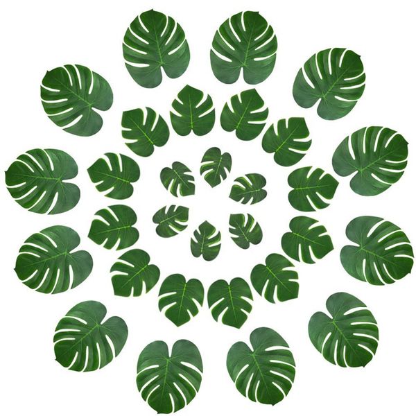 

promotion 48 pcs tropical party decor artificial plant tropical monstera leaves simulation leaf for hawaiian luau safari party
