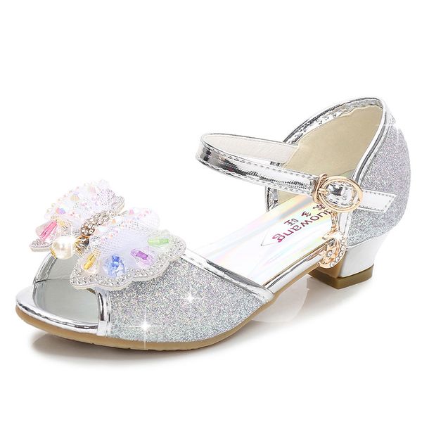 

summer children's high heels princess sandals bow-knot rhinestone pearls sequined medium big girls kids shoes for wedding party, Black;red