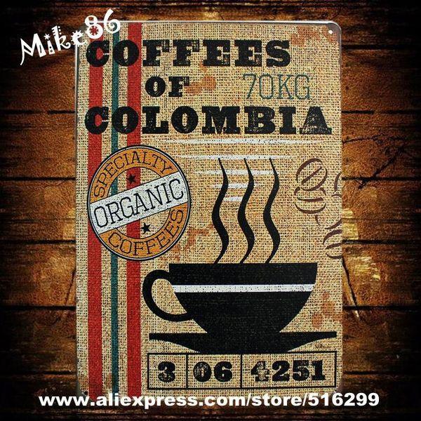 

mike86 ] coffees of colombia metal signs gift pub wall art painting poster bar craft decor aa-152 mix order 20*30 cm other home decor