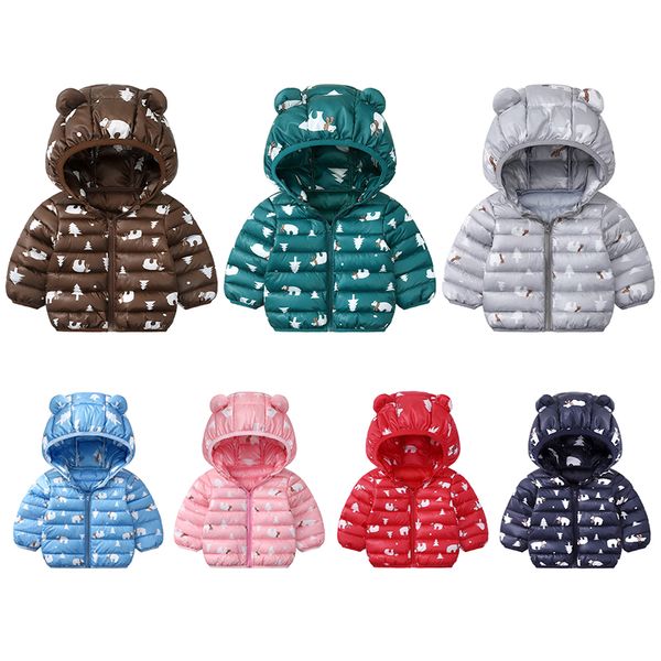 

winter new baby children boys grils warm long sleeve down jacket floral hoodie solid color down outerwear, Blue;gray