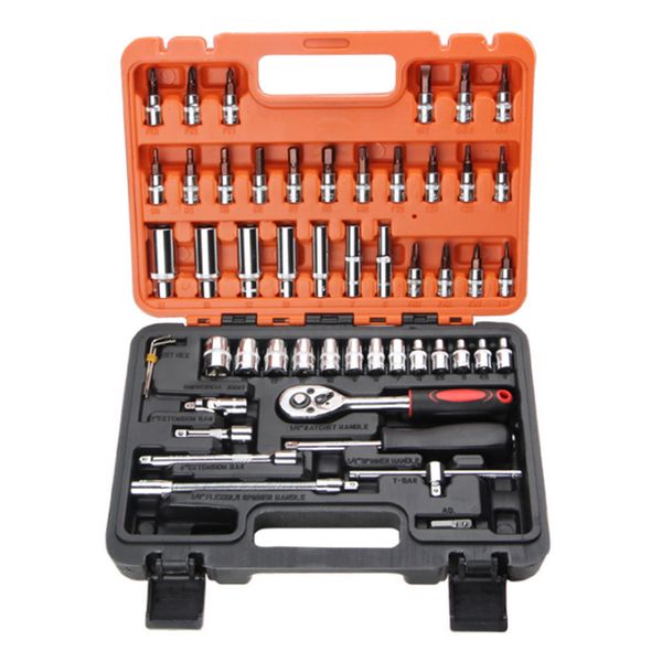 

53 pcs universal ratchet wrench sleeve set car motorcycle automobile repair hand tools set box with tool storage box