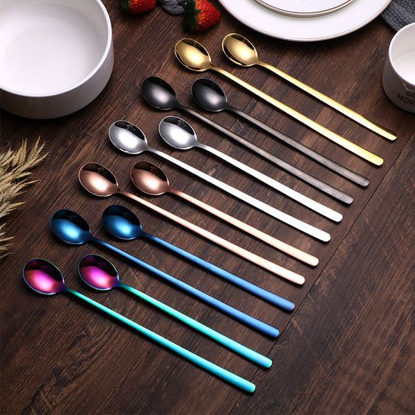 

long handle spoon ice 304 stainless steel spoon tea bar spoon 6 colors available on promotion