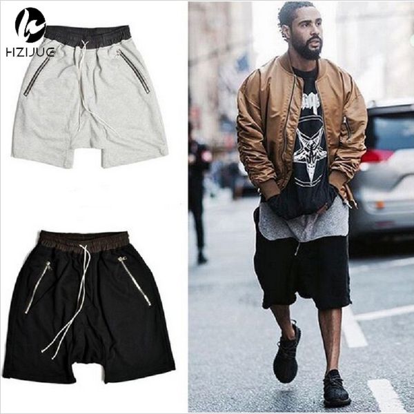 

hzijue streetwear hiphop dance clothes stage clothing for men black/grey short men stretch cotton sweat jogger shorts, White;black