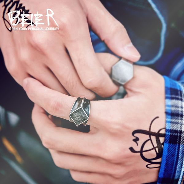 

beier new store 316l stainless steel antique smudge fashion square men's and women's rings jewelry for dropshipping, Golden;silver