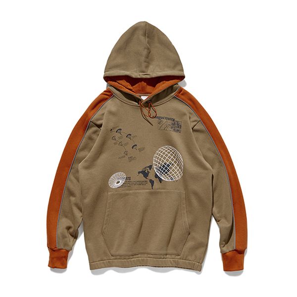 

high street print color block patchwork pullover hooded sweatshirts hoodies hip hop harajuku streetwear fleece oversize, Black