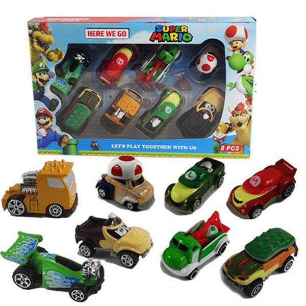 

8шт / комплект Карманный Mario Kart Автомобили Metal Super Mario Bross Fgirue 1:64 Diecast автомобили игру