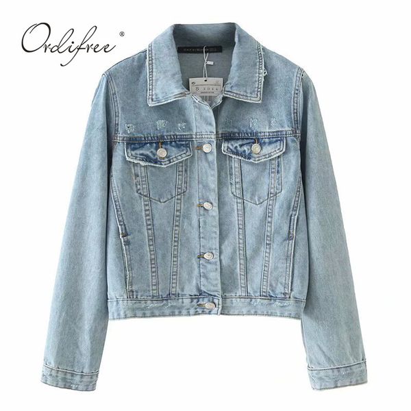 

ordi2019 autumn women denim jacket casual outwear coats blue short cotton jeans jacket, Black;brown