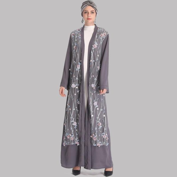 

ethnic clothing lace floral embroidery open front abaya kimono cardigans women muslim islamic dubai turkey ramadan eid appliques dress, Red