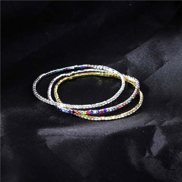 

2.0mm thin crystal bracelet for women single row crystal stretch bracelet girls party wedding jewelry gift, Golden;silver