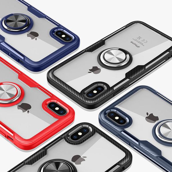 

Car Holder Magnet Finger Ring Case For iPhone XS Max XR X Suction Bracket Stand Soft Silicone Clear Cover For Samsung S9 S9plus
