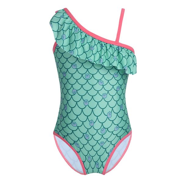 

2018 one piece swimsuit girls ruffle mermaid kids cute swimwear one shoulder swimsuits swimming bathing suit