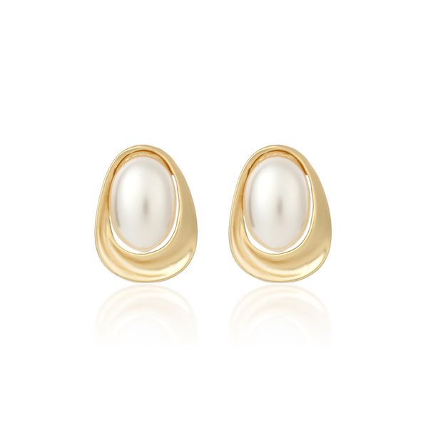 

vintage oval golden earrings female pearl stud earrings, Golden;silver