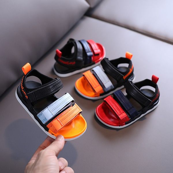 

boys sandals 2020 new fashion summer girls shoes kids children wide pu colorful hook loop run rubber sandals baby shoe toddler, Black;red