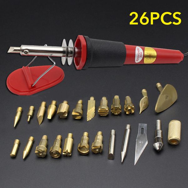 

7/26pcs multifunctional electric soldering iron gourd wood board painting tool flower engraving wood burning diy kit eu/uk/us