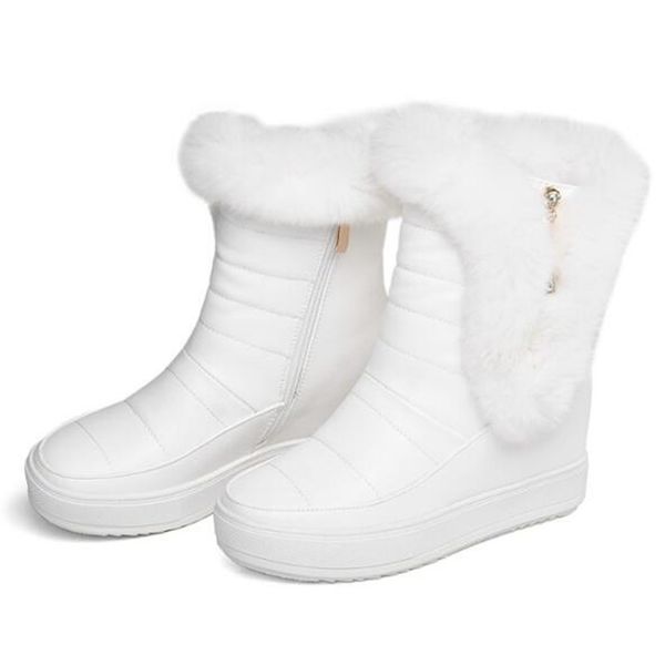 Vendita calda-Autunno inverno Nuovo stile moda bianco Cerniera laterale Dolce cashmere Stivali da neve Capelli di coniglio neri Studente Mantieni caldi Stivali da donna