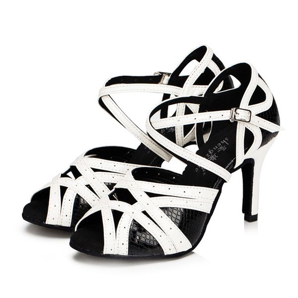 

csm01 new women shoes dancing latin spot black white ballroom shoes salsa dancing party square 8.5 cm high heels plus size