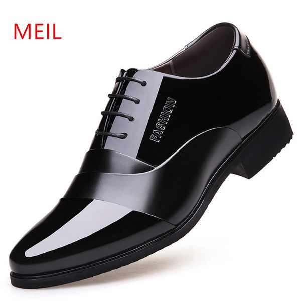

height increasing 6cm pointed toe formal men dress shoes 2019 patent leather wedding shoes for men elegant black leather shoe