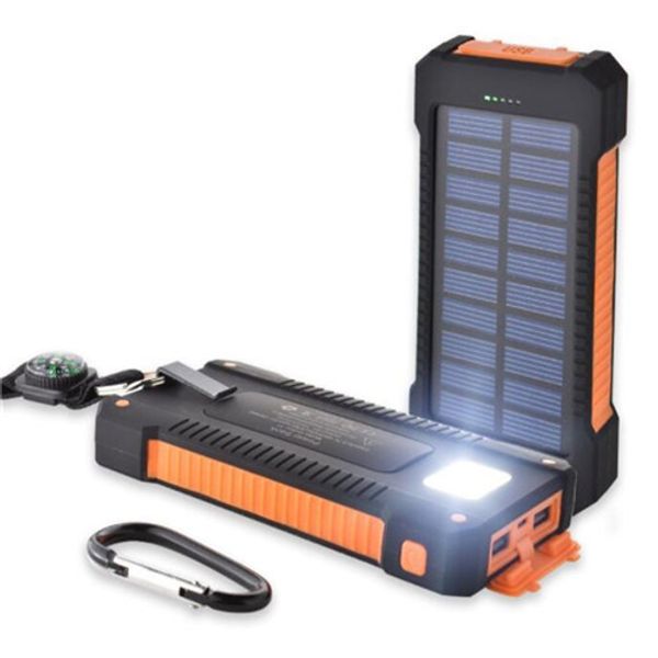 

20000mah solar power bank charger with led flashlight compass camping lamp double head battery panel waterproof outdoor charging with box