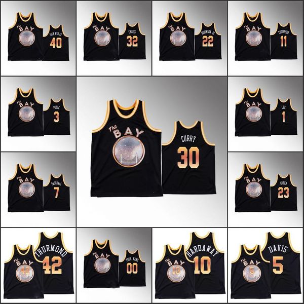 

men golden state warriors stephen curry glenn robinson iii klay thompson marquese chriss e-40 x br remix nba custom jersey, Black;red