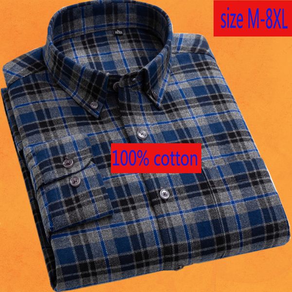 

new arrival super large 100% pure cotton plaid long sleeve shirt men loose flannel casual plus size -4xl 5xl 6xl 7xl 8xl, White;black