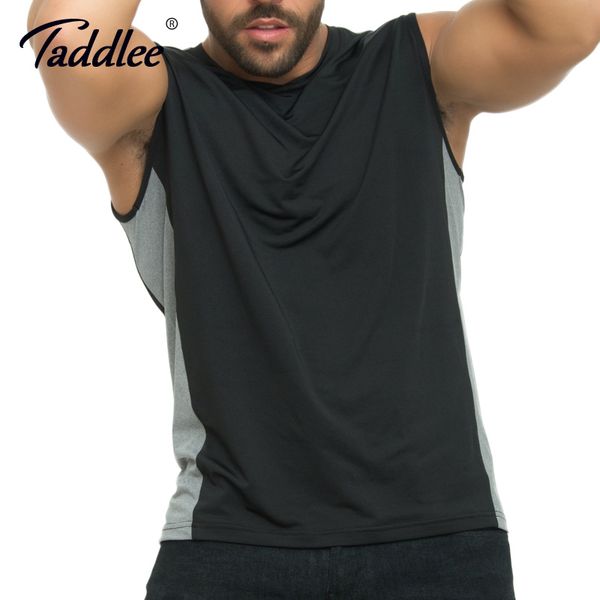 

taddlee brand men's sports sleeveless shirts tank for men singlet running bodybuilding fitness gym man tees training, Black;blue