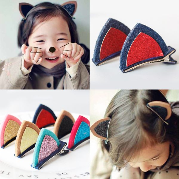 

1pcs girls hair clip lovely cat ear hairpin cute headwear hair accessories children, Slivery;white