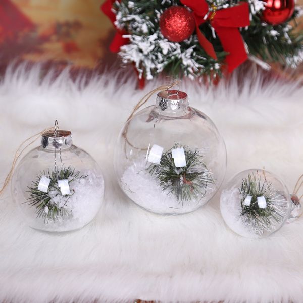 

plastic refillable round clear pine needles artificial snowflake filled christmas ball ornaments xmas tree pendants