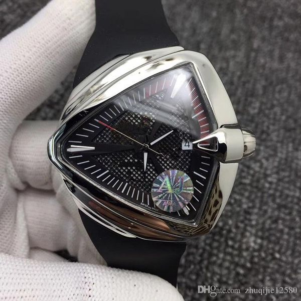 

wholesale new style luxury mens watches special black triangle dial rubber strap mens watch 2848 white carve movement watches, Slivery;brown