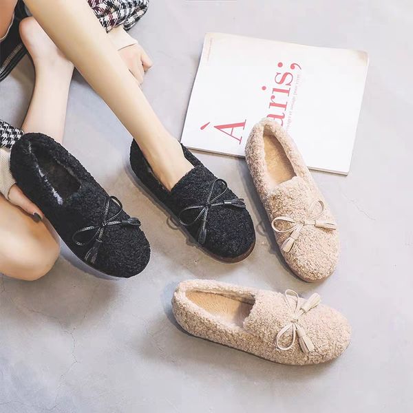 

slip on shoes for women loafers fur all-match round toe women's moccasins female footwear casual sneaker shallow mouth slip-on, Black