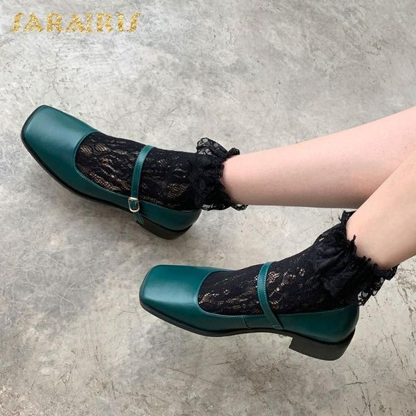 

sarairis новые поступления из натуральной кожи коровы коренастый пятки мэри джейнс насосы женской обуви пряжка ремешка сжатый обувь женщины, Black