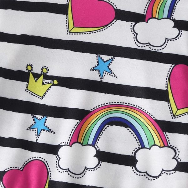

leisure kids girls fashion sweatshirt warm long sleeve striped rainbow printing splicing hoodies sports cotton baby clothes, Black