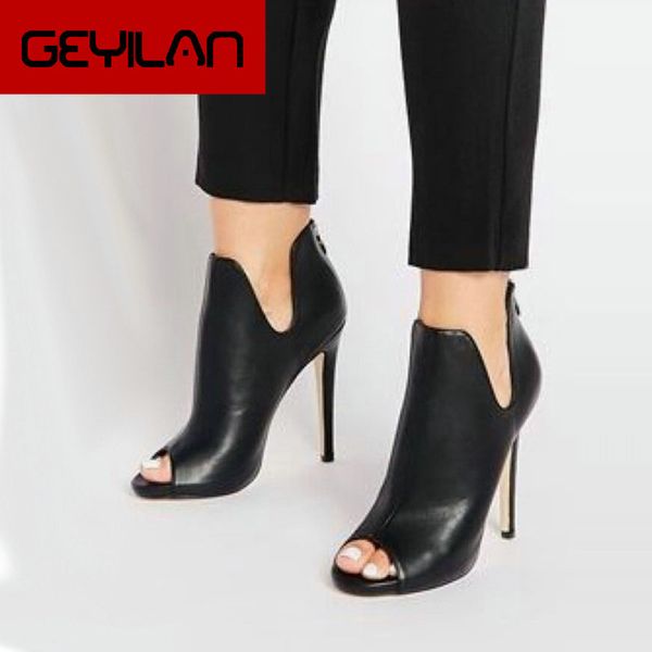 

new design women boots black open toe high heels shoes spring autumn woman ankle boots size 35 - 40