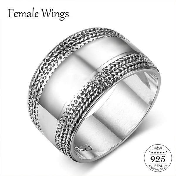 

female wings 925 sterling silver finger jewelry antique rings plant leaves wide ring band women men large party rings fr134, Golden;silver