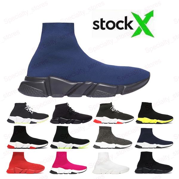 

wholesale fashion luxury designer women shoes mens sock speed trainer sneakers dark navy black white knitting slip-on casual sports shoes