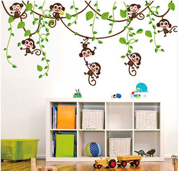 

Kid Nursery Decor Creative Nature New Monkey Animal Pastoral Jungle Tree Wall Sticker Removable PVC Vinyl Art Decals